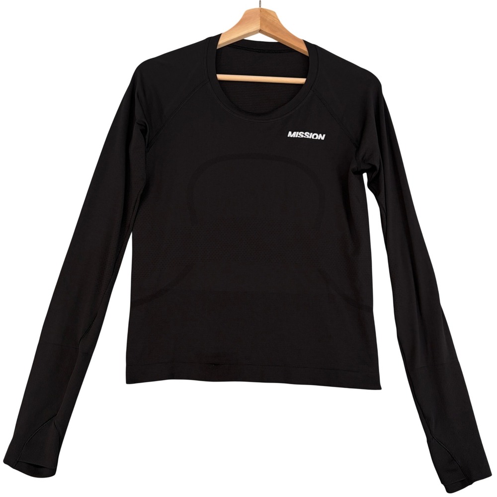 Lululemon Swiftly Tech Long Sleeve 2.0 Black Athletic Shirt Mission Logo Sz 8